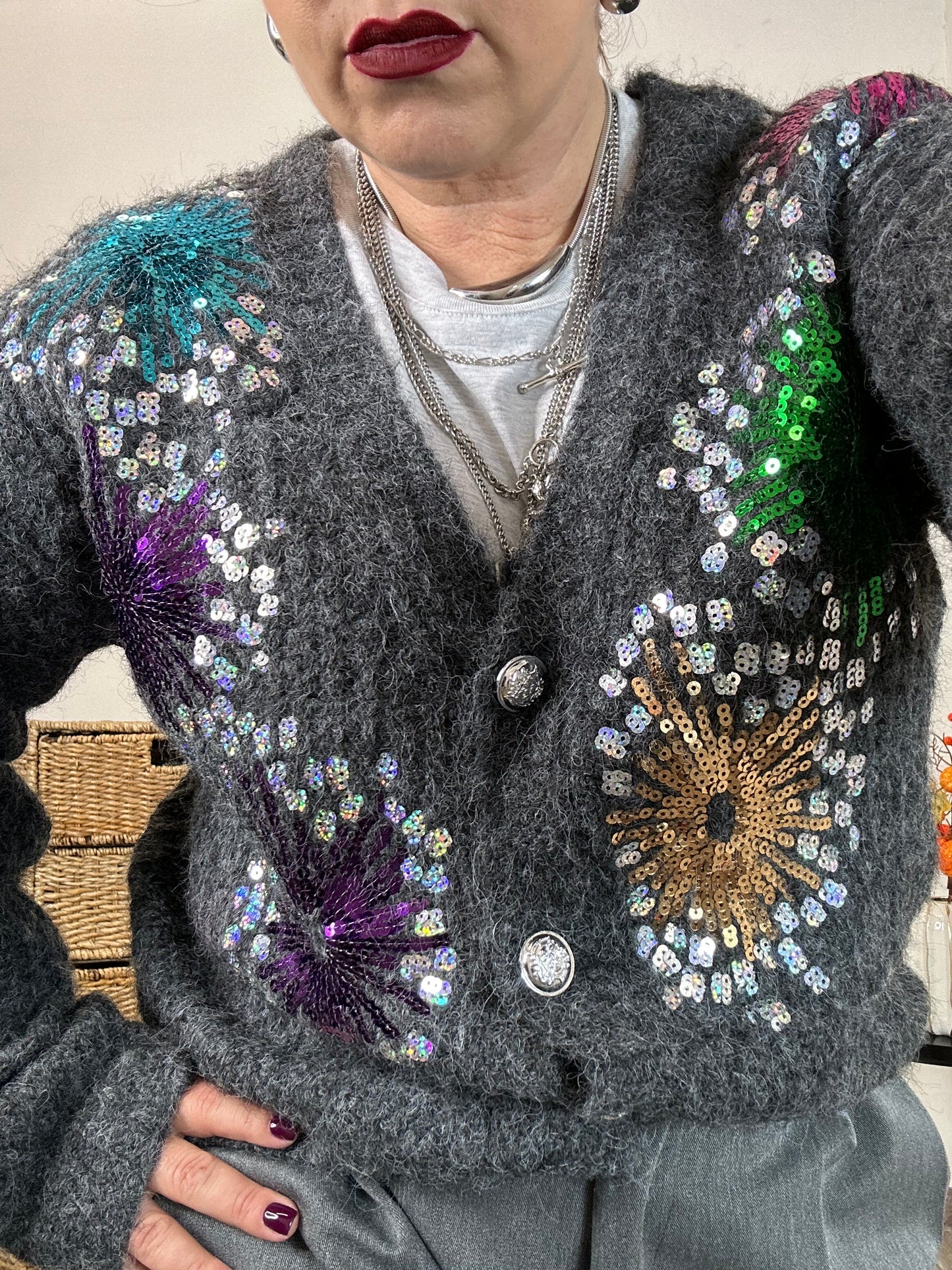 CARDIGAN GRIGIO PAILLETTES